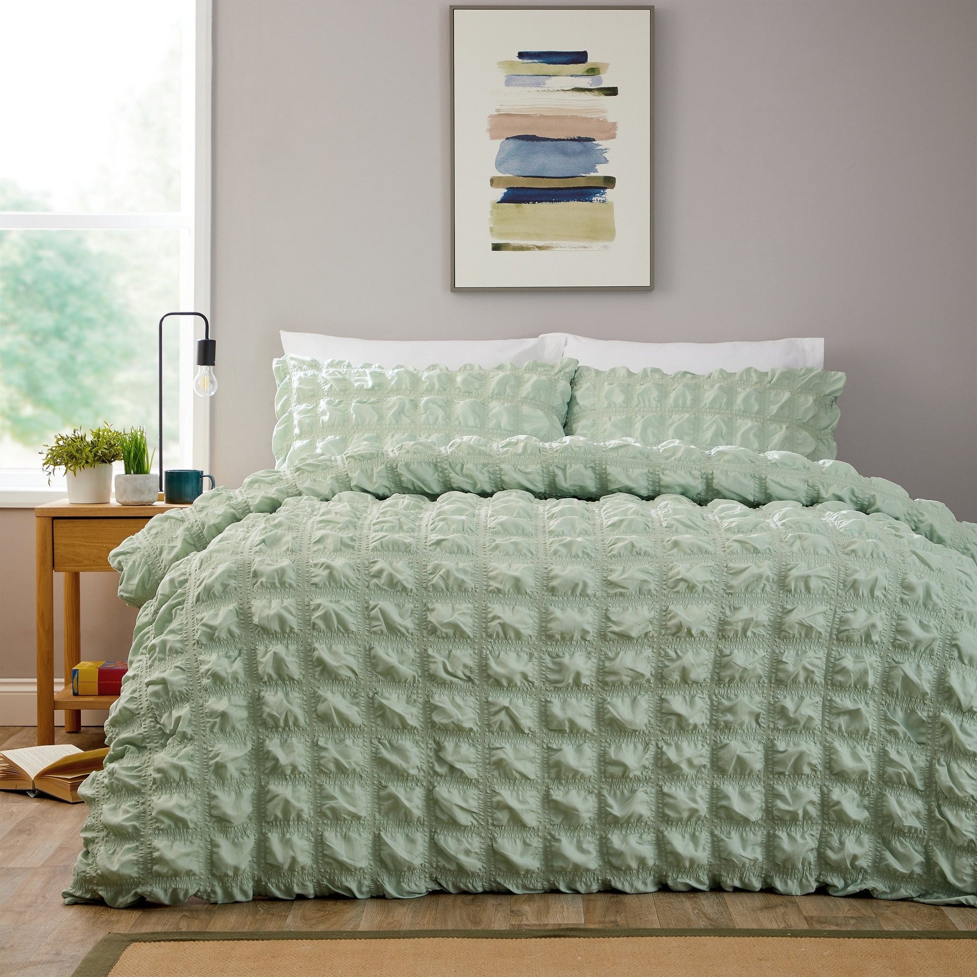 OLIVIA ROCCO Textured Pintuck Ruffles Pleated Microfibre Duvet Cover Set With Pillowcases | Luxury Home Accessories | Heulog Glow