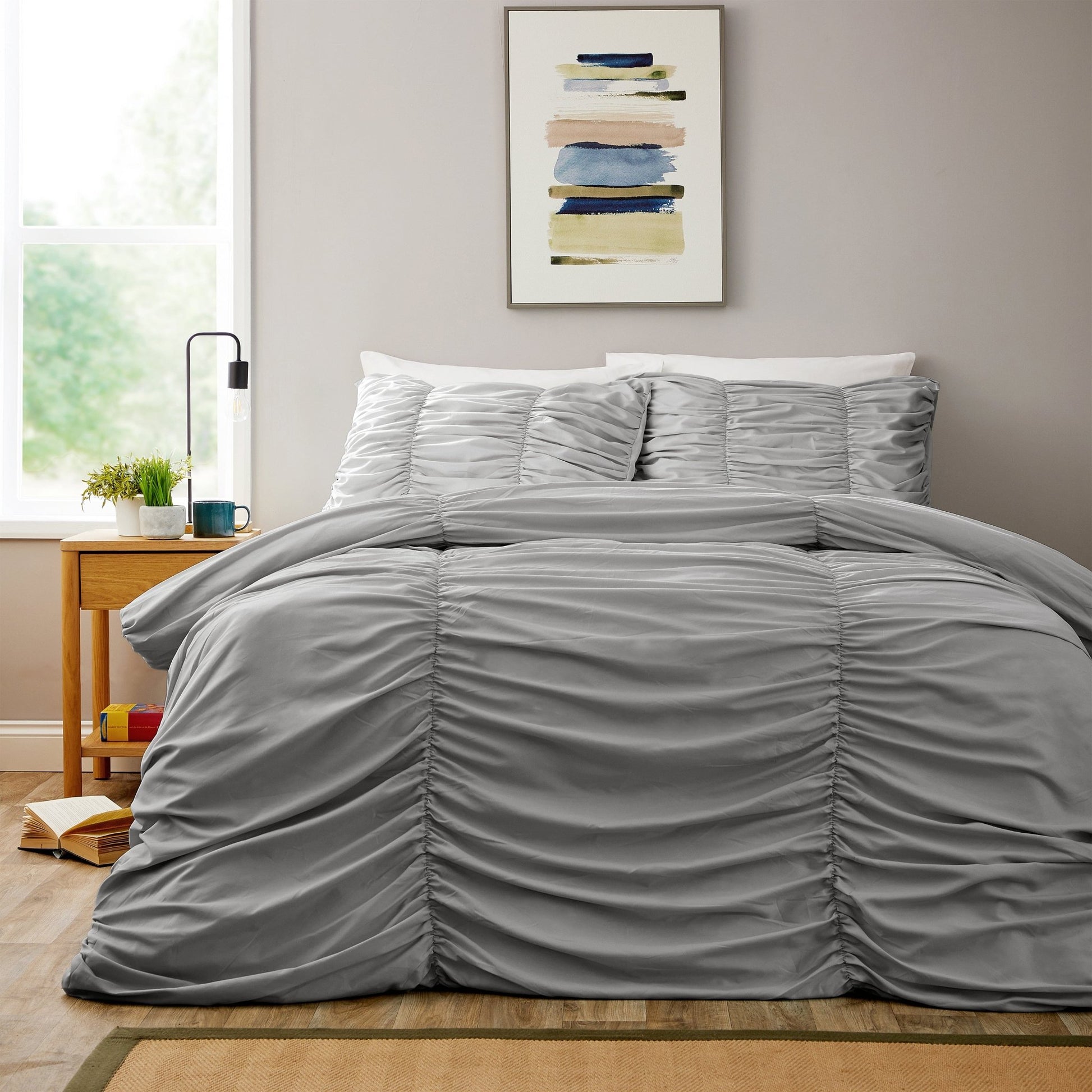 OLIVIA ROCCO Textured Pintuck Ruffles Pleated Microfibre Duvet Cover Set With Pillowcases | Luxury Home Accessories | Heulog Glow
