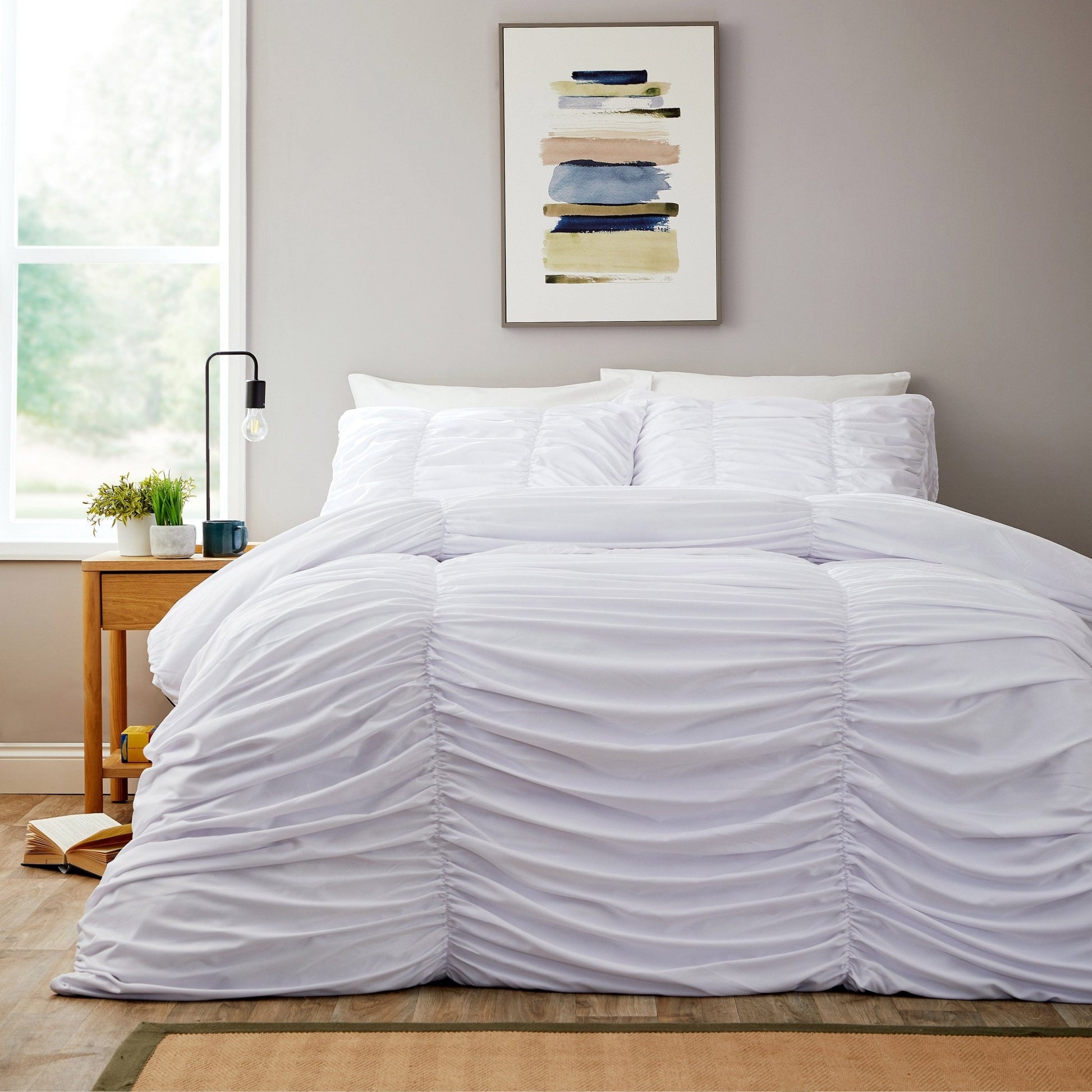 OLIVIA ROCCO Textured Pintuck Ruffles Pleated Microfibre Duvet Cover Set With Pillowcases | Luxury Home Accessories | Heulog Glow