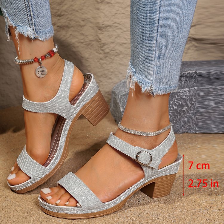 Open Toe With Buckle Chunky Heel High Heel Sandals | Luxury Home Accessories | Heulog Glow