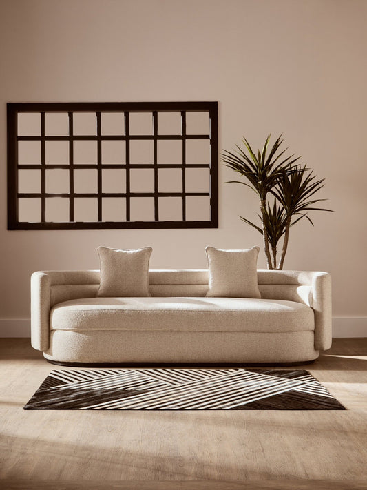 Oratino Ivory Linen 3 Seater Curved Sofa | Luxury Home Accessories | Heulog Glow