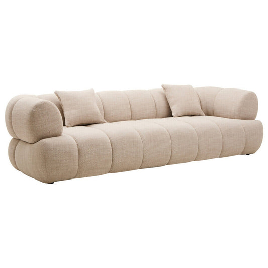 Ordona Cream Linen 3 Seater Curved Sofa | Luxury Home Accessories | Heulog Glow
