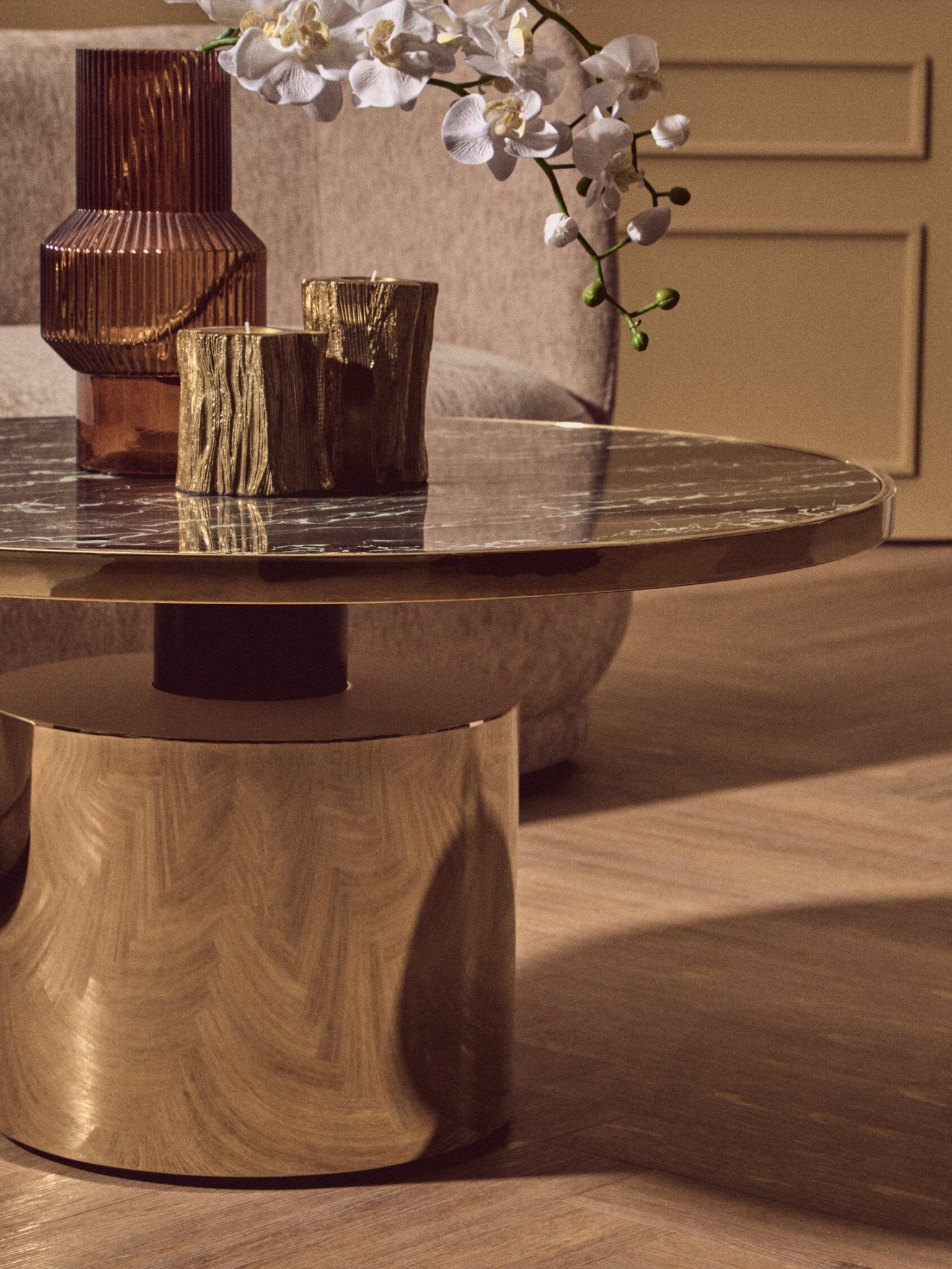 Oria Black Marble Effect Gold Base Coffee Table | Luxury Home Accessories | Heulog Glow
