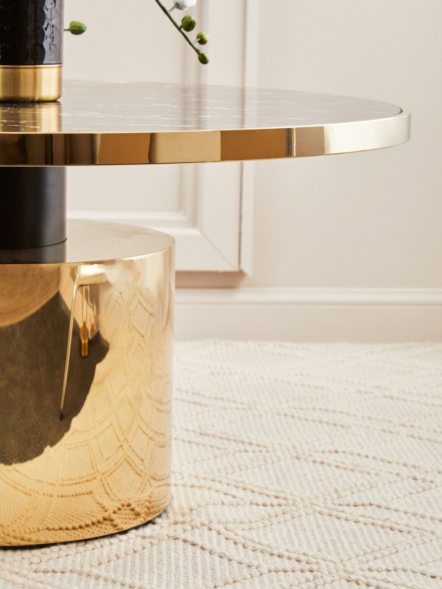 Oria Black Marble Effect Gold Base Coffee Table | Luxury Home Accessories | Heulog Glow