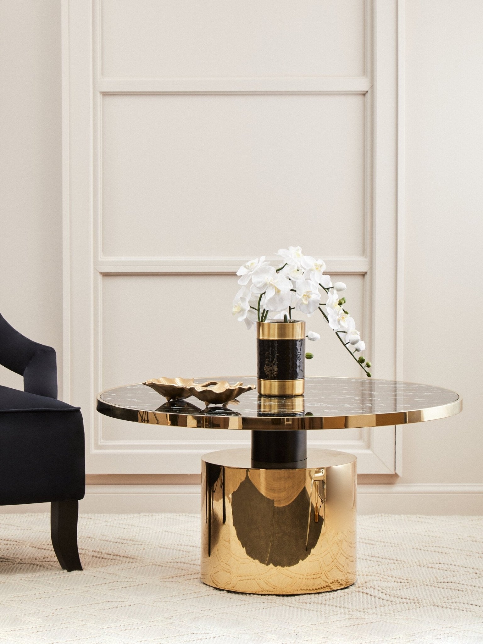 Oria Black Marble Effect Gold Base Coffee Table | Luxury Home Accessories | Heulog Glow