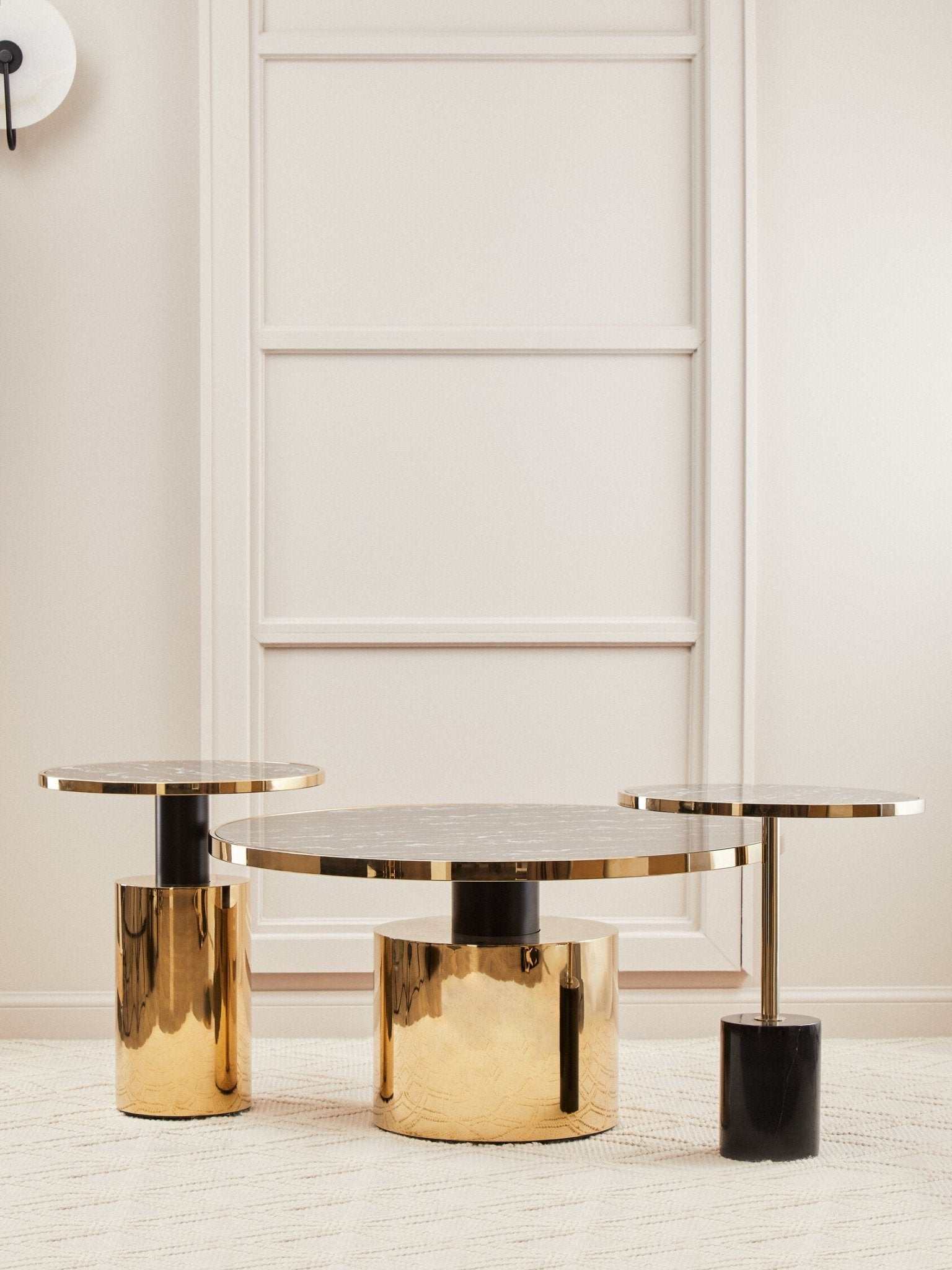 Oria Black Marble Effect Gold Base Coffee Table | Luxury Home Accessories | Heulog Glow