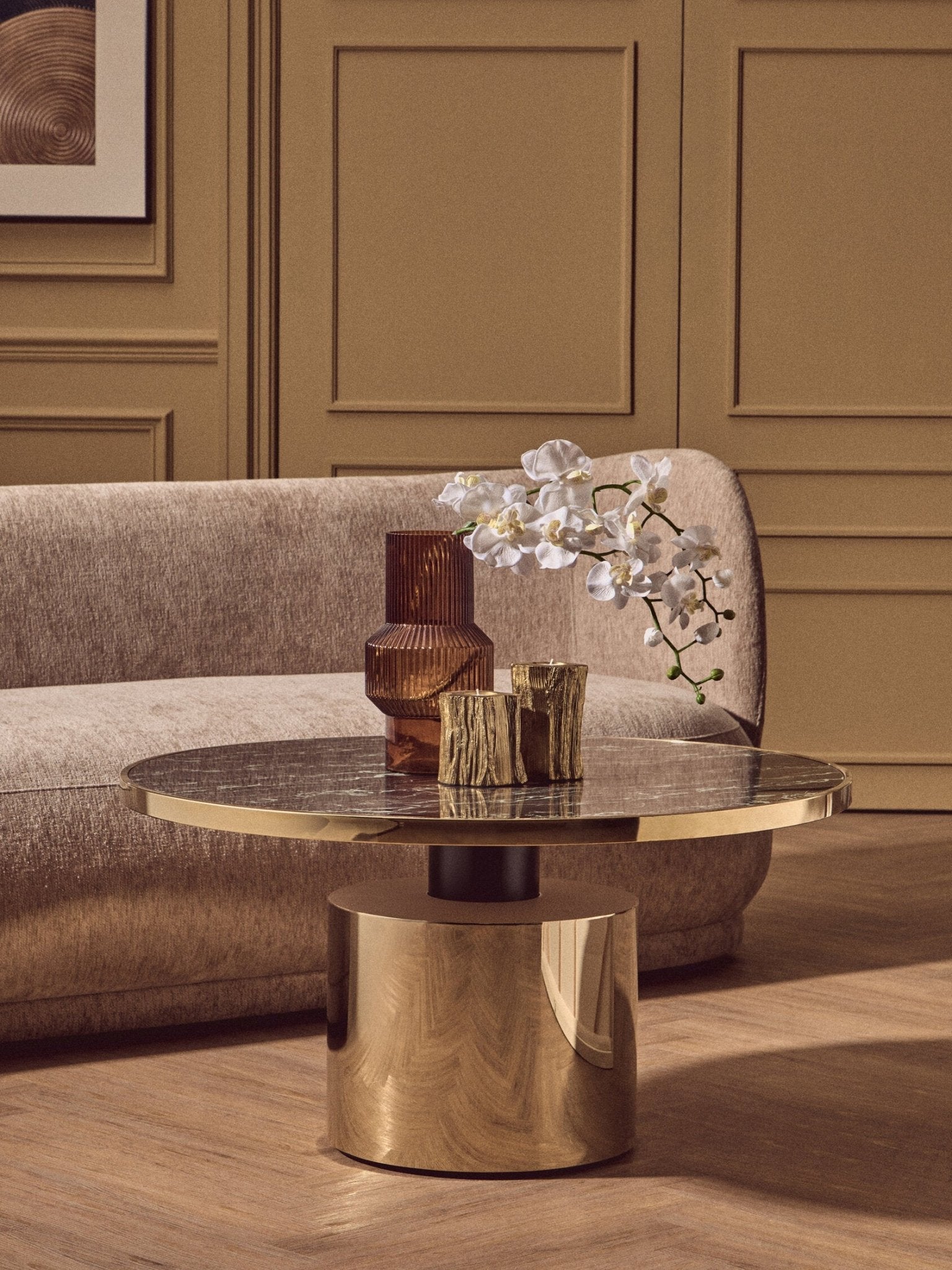 Oria Black Marble Effect Gold Base Coffee Table | Luxury Home Accessories | Heulog Glow