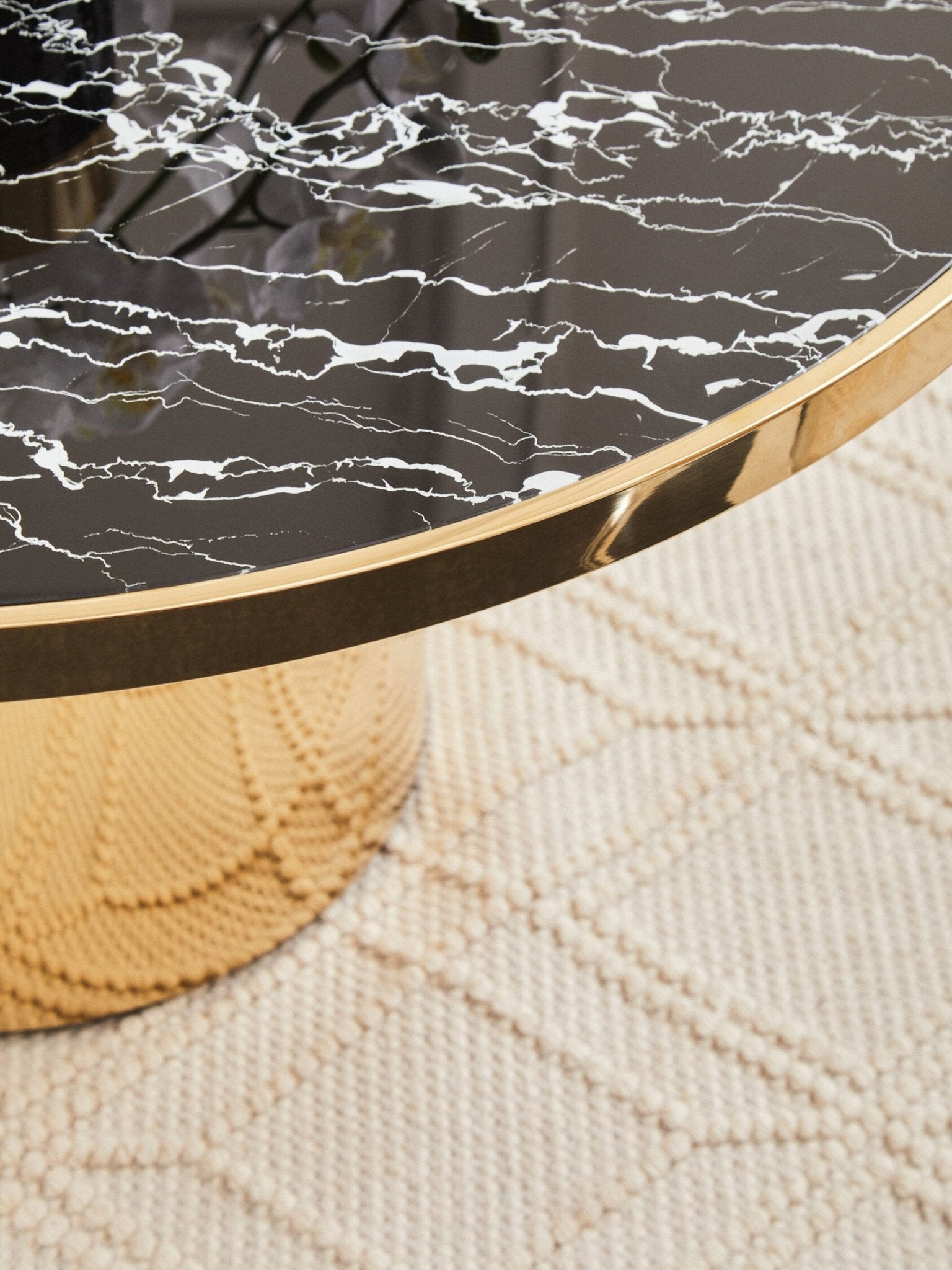 Oria Black Marble Effect Gold Base Coffee Table | Luxury Home Accessories | Heulog Glow