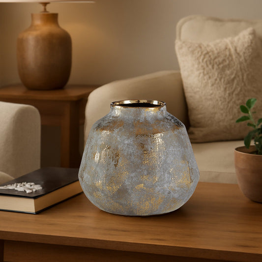 Orvena Small Grey And Gold Ceramic Vase | Luxury Home Accessories | Heulog Glow