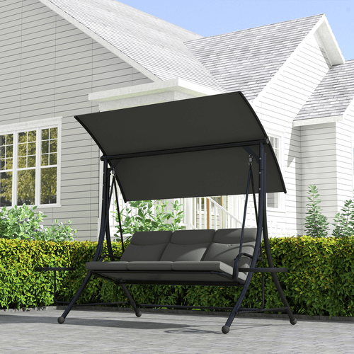 Outsunny 3 Seat Garden Swing Chair Steel w/ Adjustable Canopy and Coffee Tables | Luxury Home Accessories | Heulog Glow