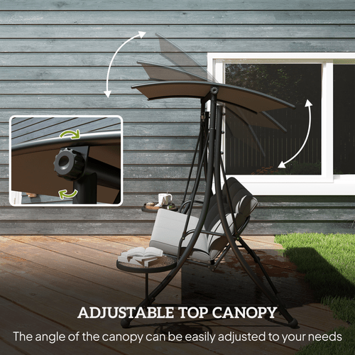 Outsunny 3 Seat Garden Swing Chair Steel w/ Adjustable Canopy and Coffee Tables | Luxury Home Accessories | Heulog Glow
