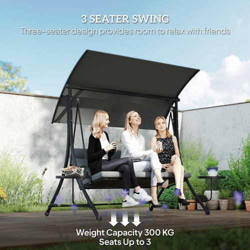 Outsunny 3 Seat Garden Swing Chair Steel w/ Adjustable Canopy and Coffee Tables | Luxury Home Accessories | Heulog Glow