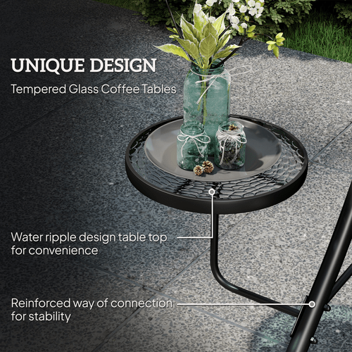 Outsunny 3 Seat Garden Swing Chair Steel w/ Adjustable Canopy and Coffee Tables | Luxury Home Accessories | Heulog Glow