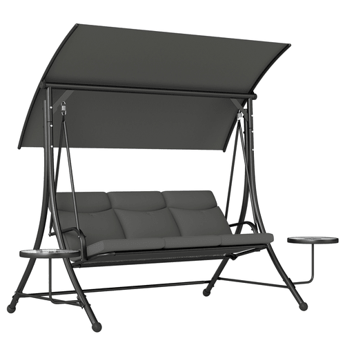 Outsunny 3 Seat Garden Swing Chair Steel w/ Adjustable Canopy and Coffee Tables | Luxury Home Accessories | Heulog Glow