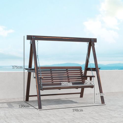 Outsunny 3 Seater Wooden Garden Swing Chair with Side Tables | Luxury Home Accessories | Heulog Glow