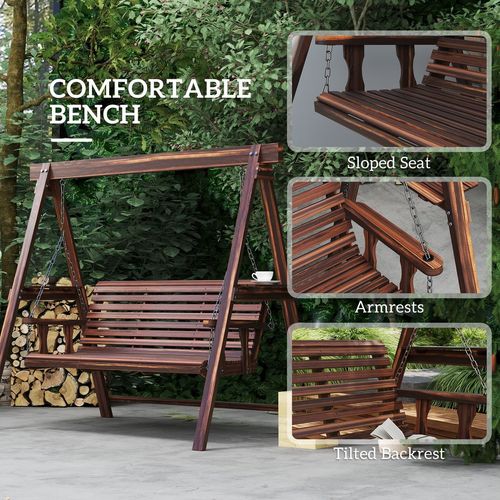 Outsunny 3 Seater Wooden Garden Swing Chair with Side Tables | Luxury Home Accessories | Heulog Glow