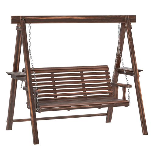 Outsunny 3 Seater Wooden Garden Swing Chair with Side Tables | Luxury Home Accessories | Heulog Glow