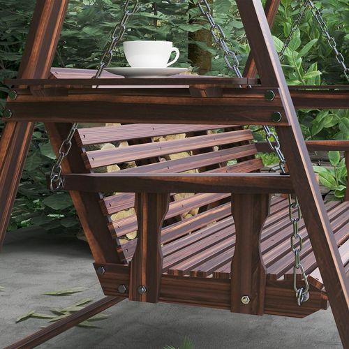 Outsunny 3 Seater Wooden Garden Swing Chair with Side Tables | Luxury Home Accessories | Heulog Glow