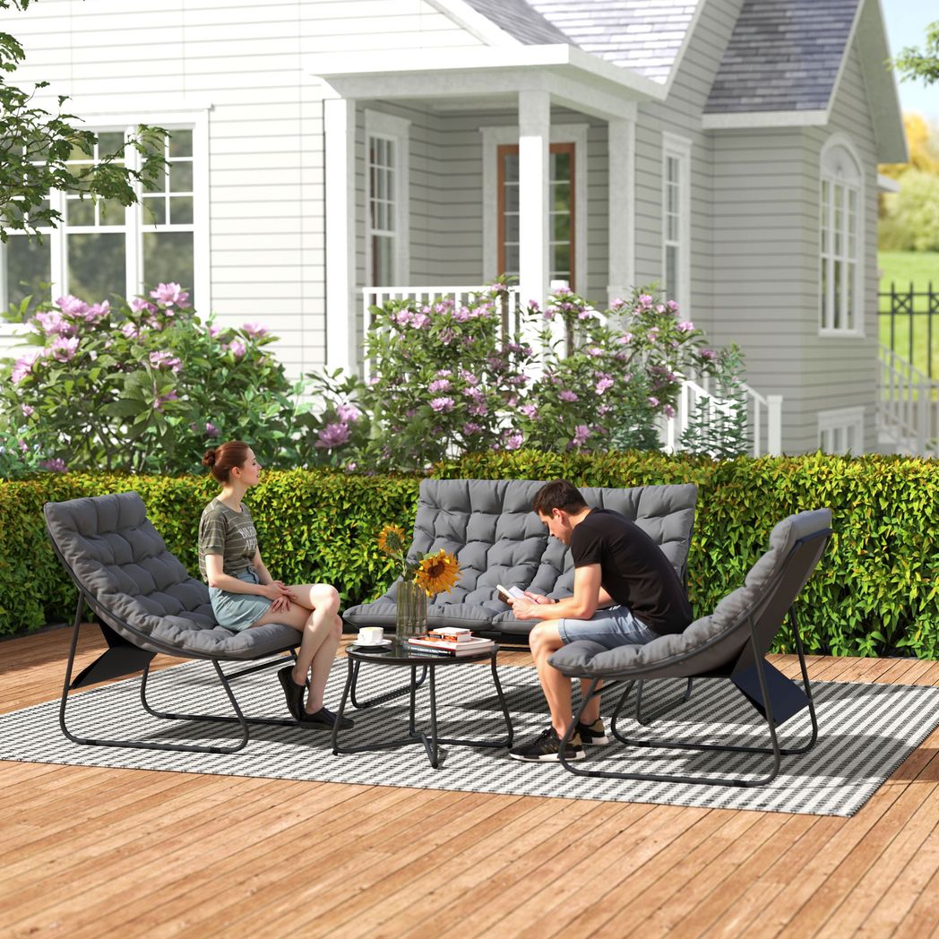 Outsunny 4 PC Garden Furniture Set with Loveseat, Chairs, Table | Luxury Home Accessories | Heulog Glow