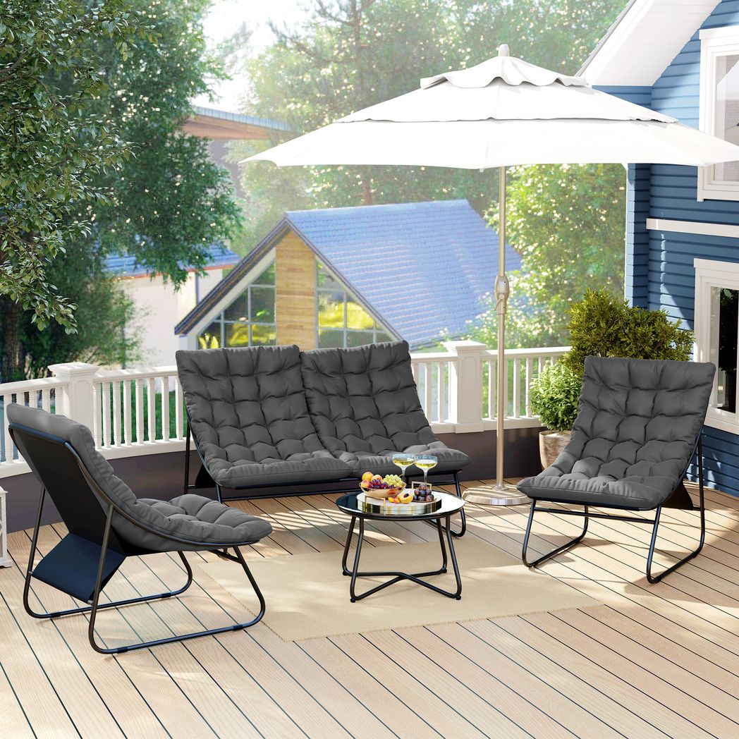 Outsunny 4 PC Garden Furniture Set with Loveseat, Chairs, Table | Luxury Home Accessories | Heulog Glow