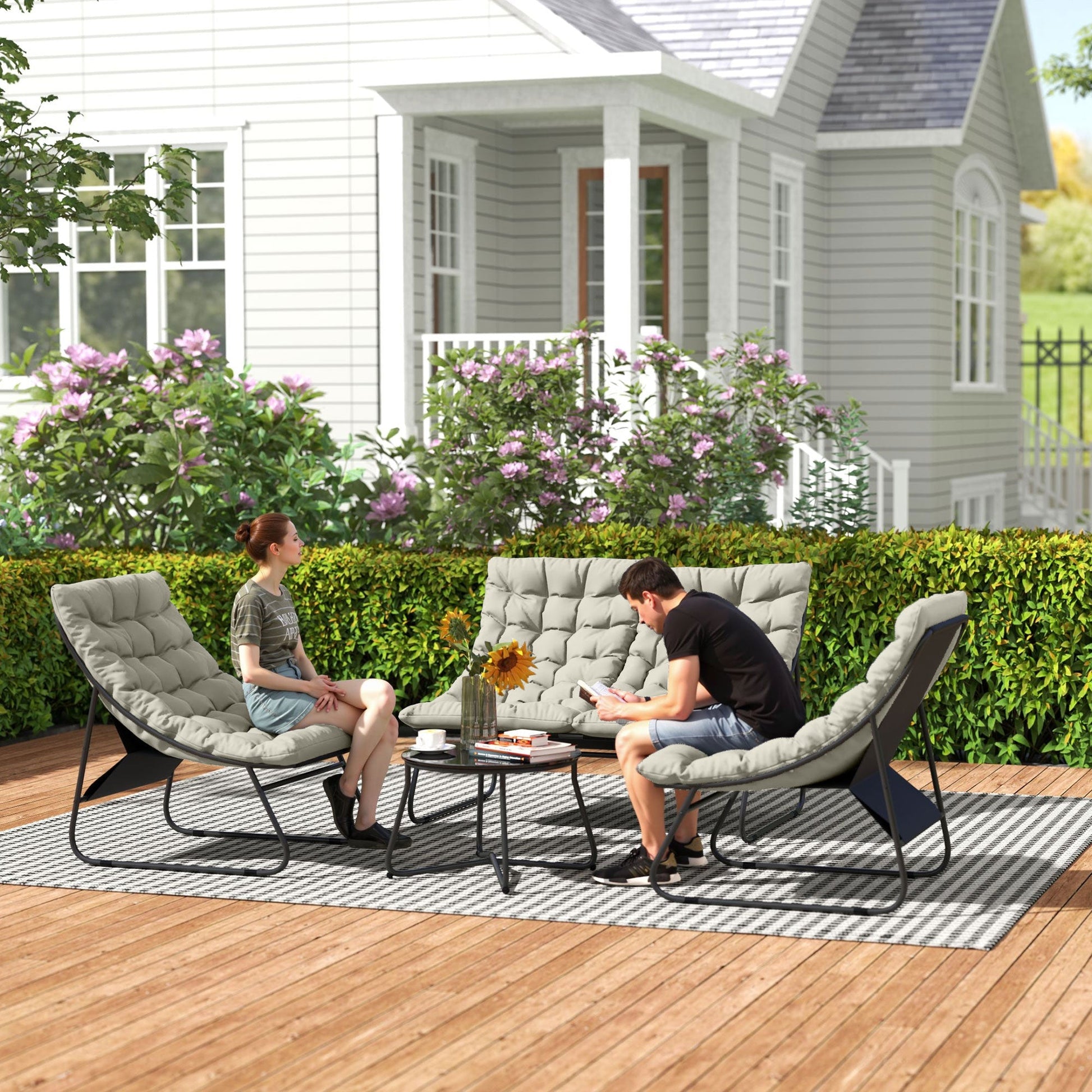 Outsunny 4 PC Garden Furniture Set with Loveseat, Chairs, Table | Luxury Home Accessories | Heulog Glow