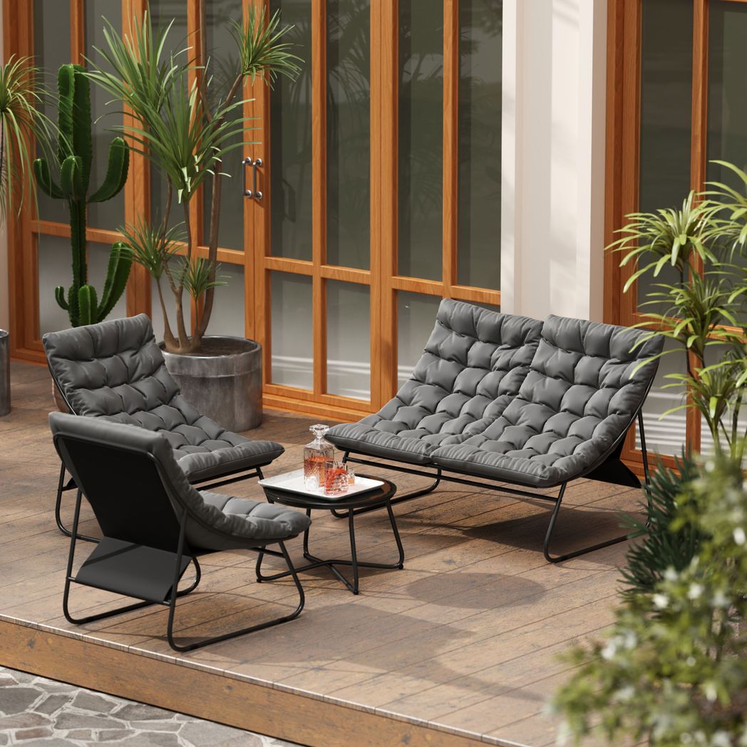 Outsunny 4 PC Garden Furniture Set with Loveseat, Chairs, Table | Luxury Home Accessories | Heulog Glow