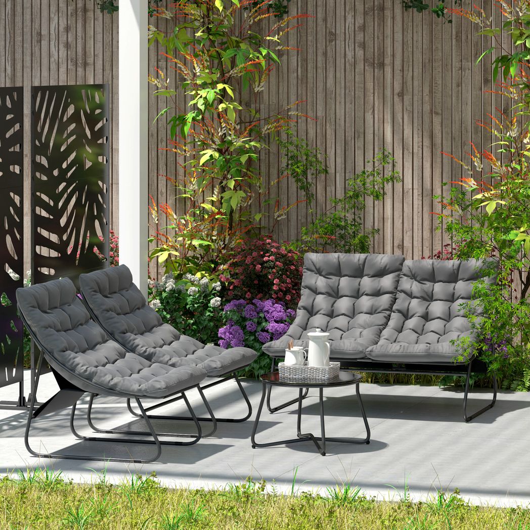 Outsunny 4 PC Garden Furniture Set with Loveseat, Chairs, Table | Luxury Home Accessories | Heulog Glow