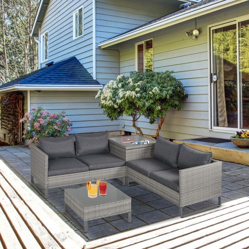 Outsunny 4 PCs Rattan Wicker Sofa Set Conservatory Furniture w/ Side Storage Box | Luxury Home Accessories | Heulog Glow