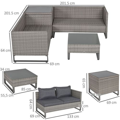 Outsunny 4 PCs Rattan Wicker Sofa Set Conservatory Furniture w/ Side Storage Box | Luxury Home Accessories | Heulog Glow