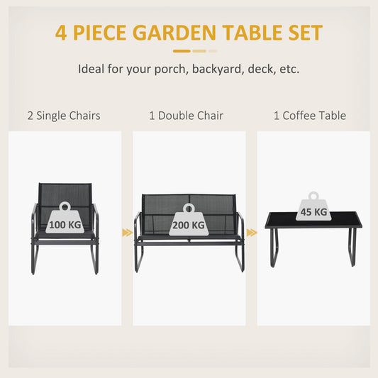 Outsunny 4 Piece Garden Furniture Set Patio Sofa Set w/ Chairs, Glass Top Table | Luxury Home Accessories | Heulog Glow