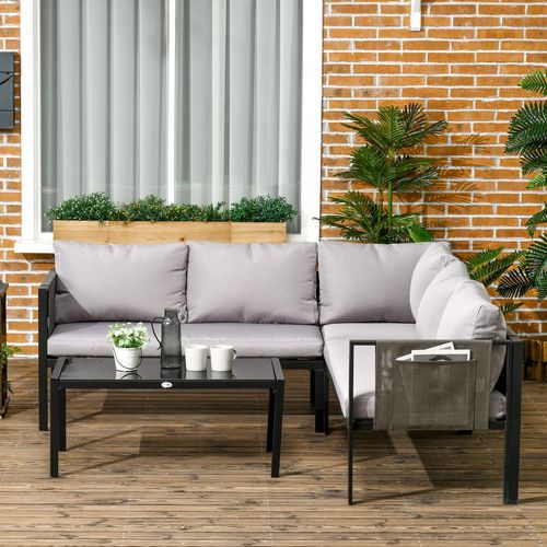 Outsunny 4 Piece Garden Furniture Set w/ Breathable Mesh Pocket, Light Grey | Luxury Home Accessories | Heulog Glow