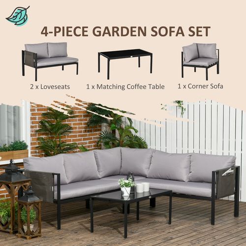 Outsunny 4 Piece Garden Furniture Set w/ Breathable Mesh Pocket, Light Grey | Luxury Home Accessories | Heulog Glow