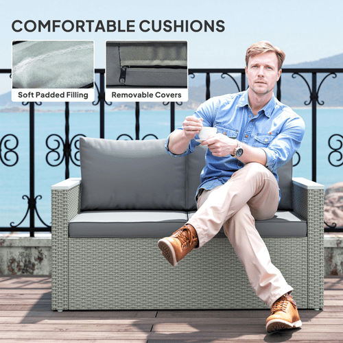 Outsunny 4 Piece Rattan Garden Furniture Set with Cushions, Light Grey | Luxury Home Accessories | Heulog Glow