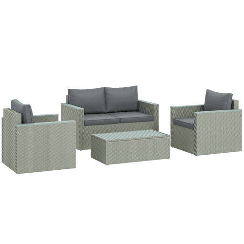 Outsunny 4 Piece Rattan Garden Furniture Set with Cushions, Light Grey | Luxury Home Accessories | Heulog Glow