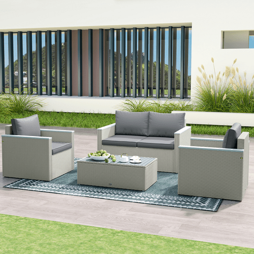 Outsunny 4 Piece Rattan Garden Furniture Set with Cushions, Light Grey | Luxury Home Accessories | Heulog Glow