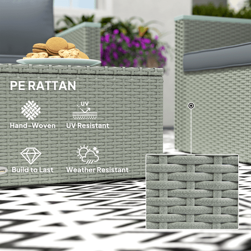 Outsunny 4 Piece Rattan Garden Furniture Set with Cushions, Light Grey | Luxury Home Accessories | Heulog Glow