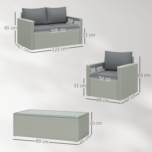 Outsunny 4 Piece Rattan Garden Furniture Set with Cushions, Light Grey | Luxury Home Accessories | Heulog Glow