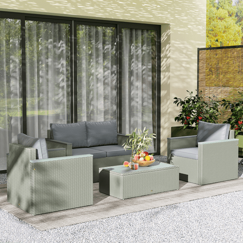 Outsunny 4 Piece Rattan Garden Furniture Set with Cushions, Light Grey | Luxury Home Accessories | Heulog Glow