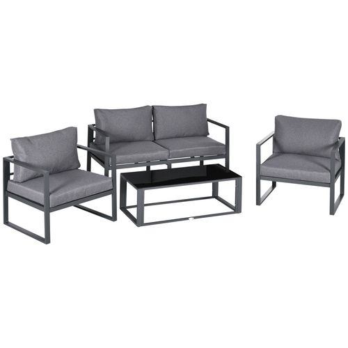 Outsunny 4 Pieces Garden Sectional Sofa Table Furniture Set Aluminium w/ Cushion | Luxury Home Accessories | Heulog Glow