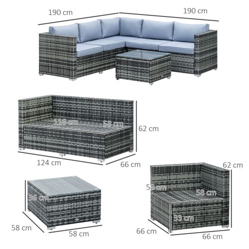 Outsunny 4 Pieces Rattan Furniture Sofa Set Chair w/ Corner Sofa Loveseat Grey | Luxury Home Accessories | Heulog Glow