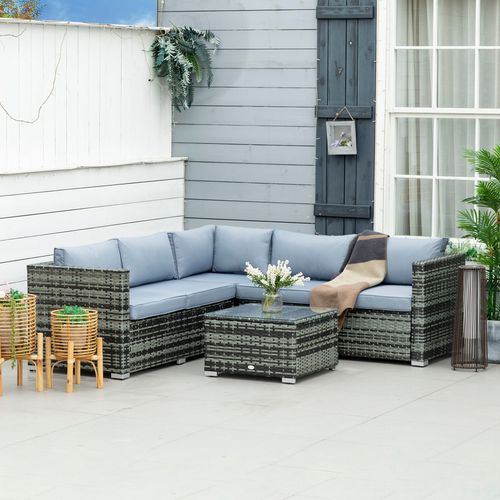 Outsunny 4 Pieces Rattan Furniture Sofa Set Chair w/ Corner Sofa Loveseat Grey | Luxury Home Accessories | Heulog Glow