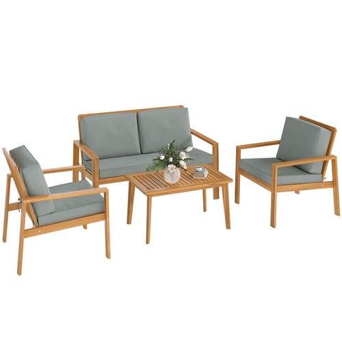 Outsunny 4 Pieces Wooden Garden Furniture Set with Cushions | Luxury Home Accessories | Heulog Glow