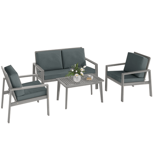 Outsunny 4 Pieces Wooden Garden Furniture Set with Cushions | Luxury Home Accessories | Heulog Glow