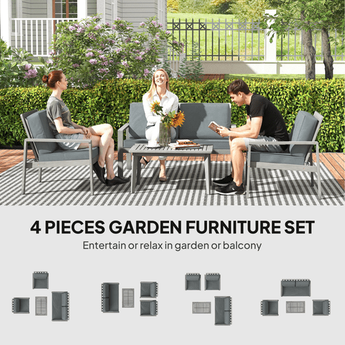 Outsunny 4 Pieces Wooden Garden Furniture Set with Cushions | Luxury Home Accessories | Heulog Glow