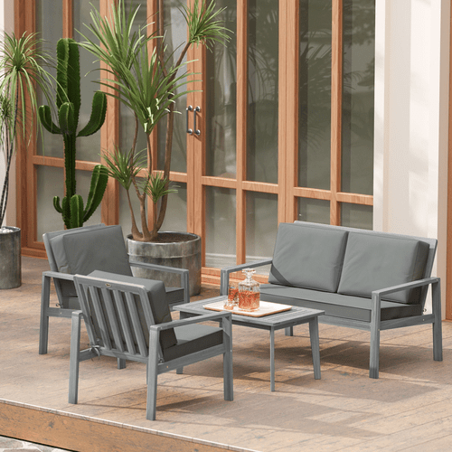 Outsunny 4 Pieces Wooden Garden Furniture Set with Cushions | Luxury Home Accessories | Heulog Glow