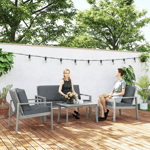 Outsunny 4 Pieces Wooden Garden Furniture Set with Cushions | Luxury Home Accessories | Heulog Glow