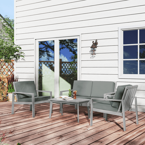 Outsunny 4 Pieces Wooden Garden Furniture Set with Cushions | Luxury Home Accessories | Heulog Glow
