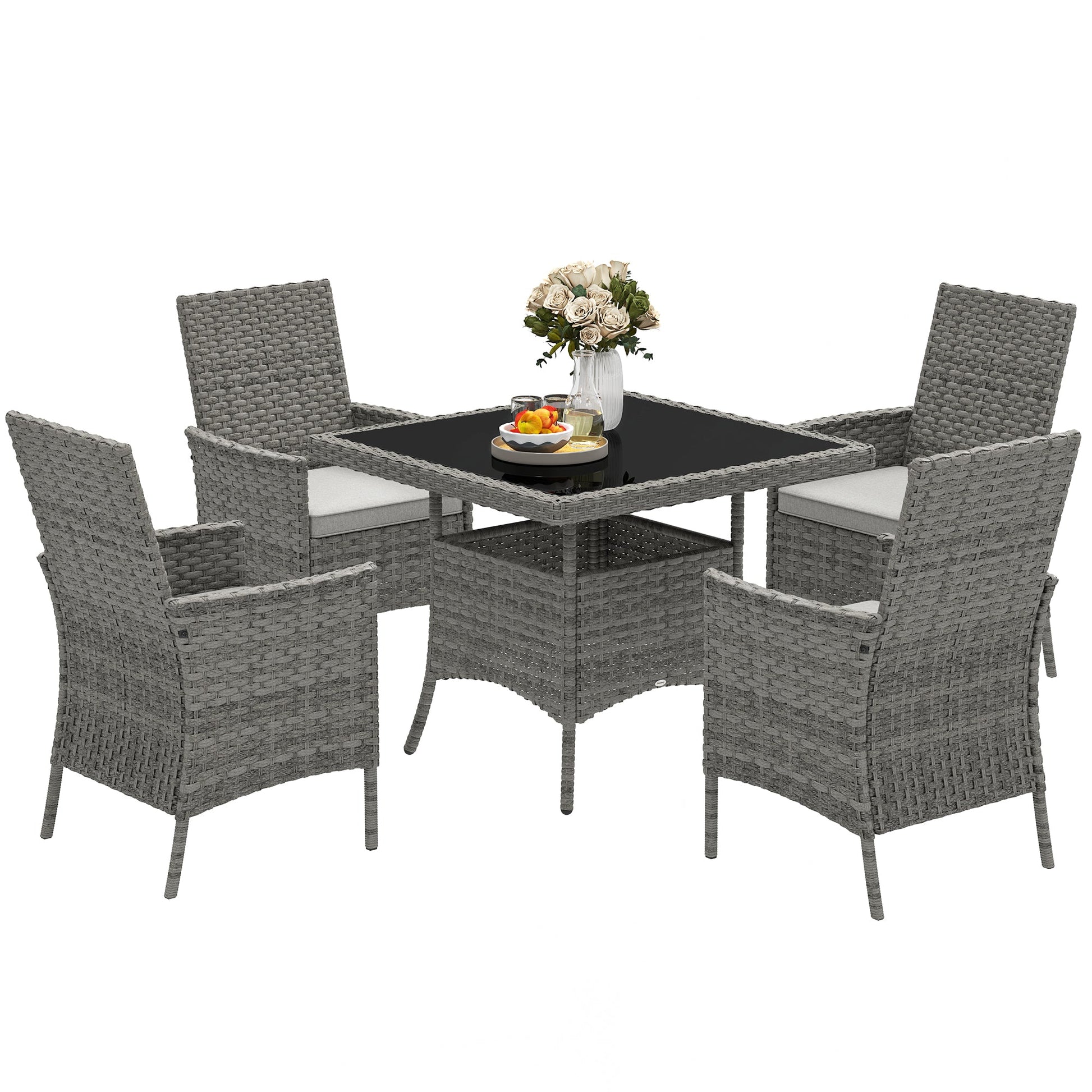 Outsunny 4 Seater Rattan Garden Furniture Set with Cushion | Luxury Home Accessories | Heulog Glow