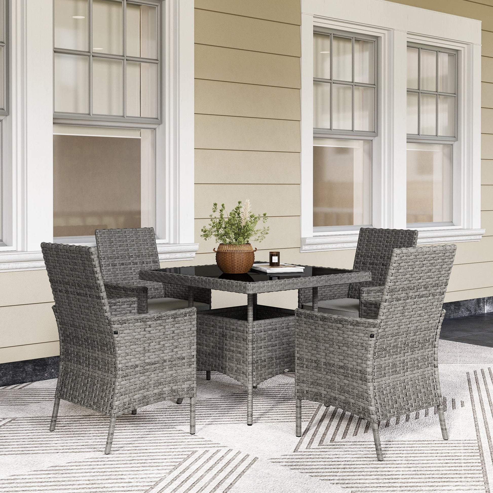 Outsunny 4 Seater Rattan Garden Furniture Set with Cushion | Luxury Home Accessories | Heulog Glow