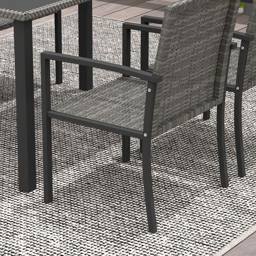 Outsunny 4 Seater Rattan Garden Furniture Set with Glass Tabletop - Grey | Luxury Home Accessories | Heulog Glow